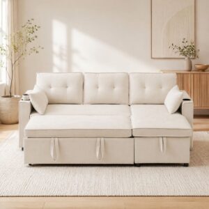 wohnli-moebel-suche-M26192544-1 Schlafsofa mit Ottomane in Leinenoptik beige 211x86x130cm Leinen Beige Hauss Spole Sofas und Sessel Sofas Ecksofas