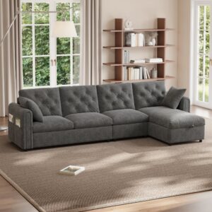 wohnli-moebel-suche-M26192545-1 Ecksofa aus Samt grau mit Stauraum und Schlaffunktion 281x86x132cm PES - Polyester Grau Hauss Spole Sofas und Sessel Sofas Ecksofas