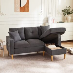 wohnli-moebel-suche-M26192548-1 Ecksofa 3-Sitzer in Leinenoptik dunkelgrau 175x90x129cm Leinen Grau Hauss Spole Sofas und Sessel Sofas Ecksofas