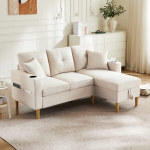 wohnli-moebel-suche-M26192549-1 Ecksofa in Leinenoptik beige mit Stauraum 175x90x129cm Leinen Beige Hauss Spole Sofas und Sessel Sofas Ecksofas