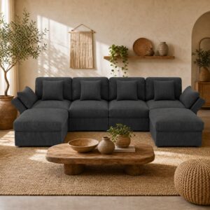 Modulares Ecksofa aus Cord grau 290x89x160cm Samt Grau Hauss Spole Sofas und Sessel Sofas Wohnlandschaften