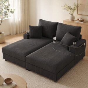 wohnli-moebel-suche-M26192556-1 Modulares 2-Sitzer-Sofa aus Cord grau 163x82x140cm Samt Grau Hauss Spole Sofas und Sessel Sofas 2-Sitzer-Sofas & 3-Sitzer-Sofas
