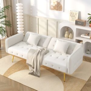 wohnli-moebel-suche-M26192559-1 Schlafsofa 2-Sitzer aus Samtstoff in Ancient White 178x70x82cm PES - Polyester Weiß Hauss Spole Sofas und Sessel Sofas 2-Sitzer-Sofas & 3-Sitzer-Sofas