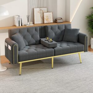 wohnli-moebel-suche-M26192562-1 Schlafsofa aus Samt grau mit verstellbarer Rückenlehne 175x74x80cm Samt Grau Hauss Spole Sofas und Sessel Sofas 2-Sitzer-Sofas & 3-Sitzer-Sofas