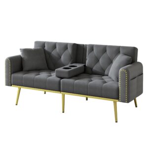 wohnli-moebel-suche-M26192562 Wohnli Möbelsuche - Schlafsofa aus Samt grau mit verstellbarer Rückenlehne