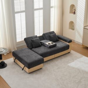 wohnli-moebel-suche-M26192564-1 Schlafsofa aus Chenille grau mit Stauraum 217x90x110cm Stoff Grau Hauss Spole Sofas und Sessel Sofas 2-Sitzer-Sofas & 3-Sitzer-Sofas