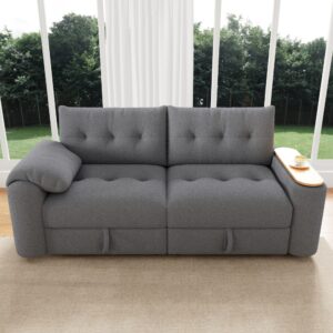 wohnli-moebel-suche-M26192565-1 Modulares Sofa 2-3-Sitzer aus Teddy grau mit Stauraum 208x87x80cm Stoff Grau Hauss Spole Sofas und Sessel Sofas 2-Sitzer-Sofas & 3-Sitzer-Sofas