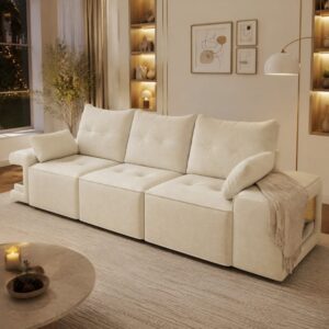 wohnli-moebel-suche-M26192567-1 Modulares 3-Sitzer-Sofa aus Samt beige 230x84x78cm Samt Beige Hauss Spole Sofas und Sessel Sofas 2-Sitzer-Sofas & 3-Sitzer-Sofas