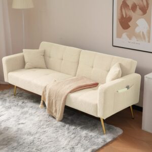 wohnli-moebel-suche-M26192573-1 Schlafsofa aus Sherpa beige mit verstellbarer Rückenlehne 175x72x64cm PES - Polyester Beige Hauss Spole Sofas und Sessel Sofas 2-Sitzer-Sofas & 3-Sitzer-Sofas