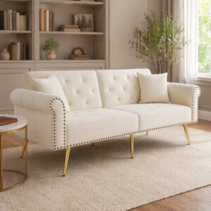 wohnli-moebel-suche-M26192574-1 Schlafsofa aus Samt beige 173x70x75cm PES - Polyester Beige Hauss Spole Sofas und Sessel Sofas 2-Sitzer-Sofas & 3-Sitzer-Sofas