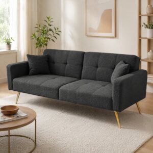 wohnli-moebel-suche-M26192575-1 Schlafsofa aus Sherpastoff antikgrau 175x72x64cm PES - Polyester Grau Hauss Spole Sofas und Sessel Sofas 2-Sitzer-Sofas & 3-Sitzer-Sofas