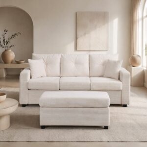 wohnli-moebel-suche-M26192576-1 Ecksofa aus Cordstoff beige mit LED und 5 Kissen 184x86x85cm PES - Polyester Beige Hauss Spole Sofas und Sessel Sofas Modulare Sofas