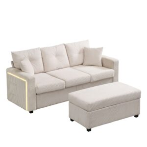 wohnli-moebel-suche-M26192576 Wohnli Möbelsuche - Ecksofa aus Cordstoff beige mit LED und 5 Kissen