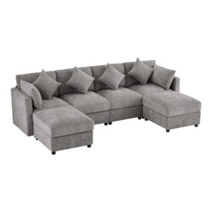 wohnli-moebel-suche-M26192577 Wohnli Möbelsuche - Modulares Sofa aus Chenille grau mit 2 Hockern
