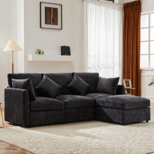 wohnli-moebel-suche-M26192578-1 Modulares Sofa aus Chenille grau 216x81x161cm Stoff Grau Hauss Spole Sofas und Sessel Sofas Modulare Sofas