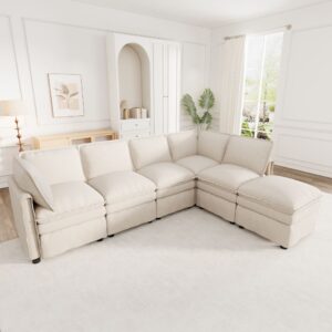 wohnli-moebel-suche-M26192579-1 Modulares Sofa XXL aus Chenille beige mit Schlaffunktion 344x91x127cm Stoff Beige Hauss Spole Sofas und Sessel Sofas Modulare Sofas