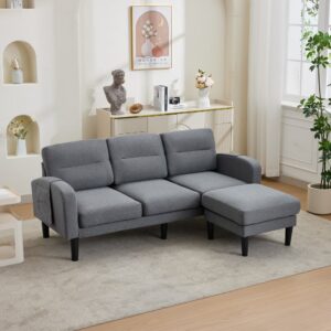 wohnli-moebel-suche-M26192582-1 Ecksofa in L-Form aus Stoff grau mit Chaiselongue 204x80x136cm Stoff Grau Hauss Spole Sofas und Sessel Sofas Modulare Sofas