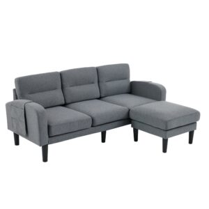 Wohnli Möbelsuche - Ecksofa in L-Form aus Stoff grau mit Chaiselongue