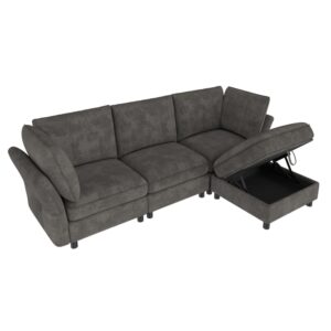 wohnli-moebel-suche-M26192585 Wohnli Möbelsuche - Modulares Ecksofa aus Chenille grau mit Hocker