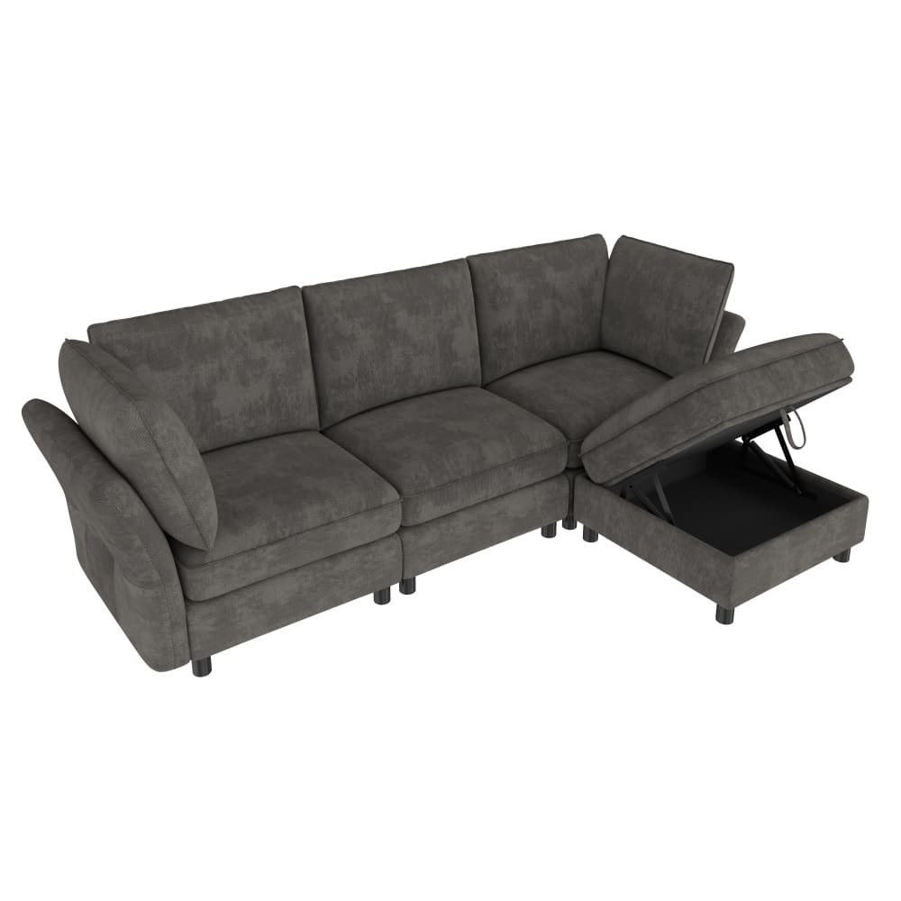 wohnli-moebel-suche-M26192585 Wohnli Möbelsuche - Modulares Ecksofa aus Chenille grau mit Hocker