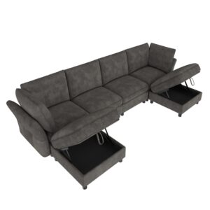 wohnli-moebel-suche-M26192586 Wohnli Möbelsuche - Modulares Sofa aus Chenille grau mit 2 Hockern