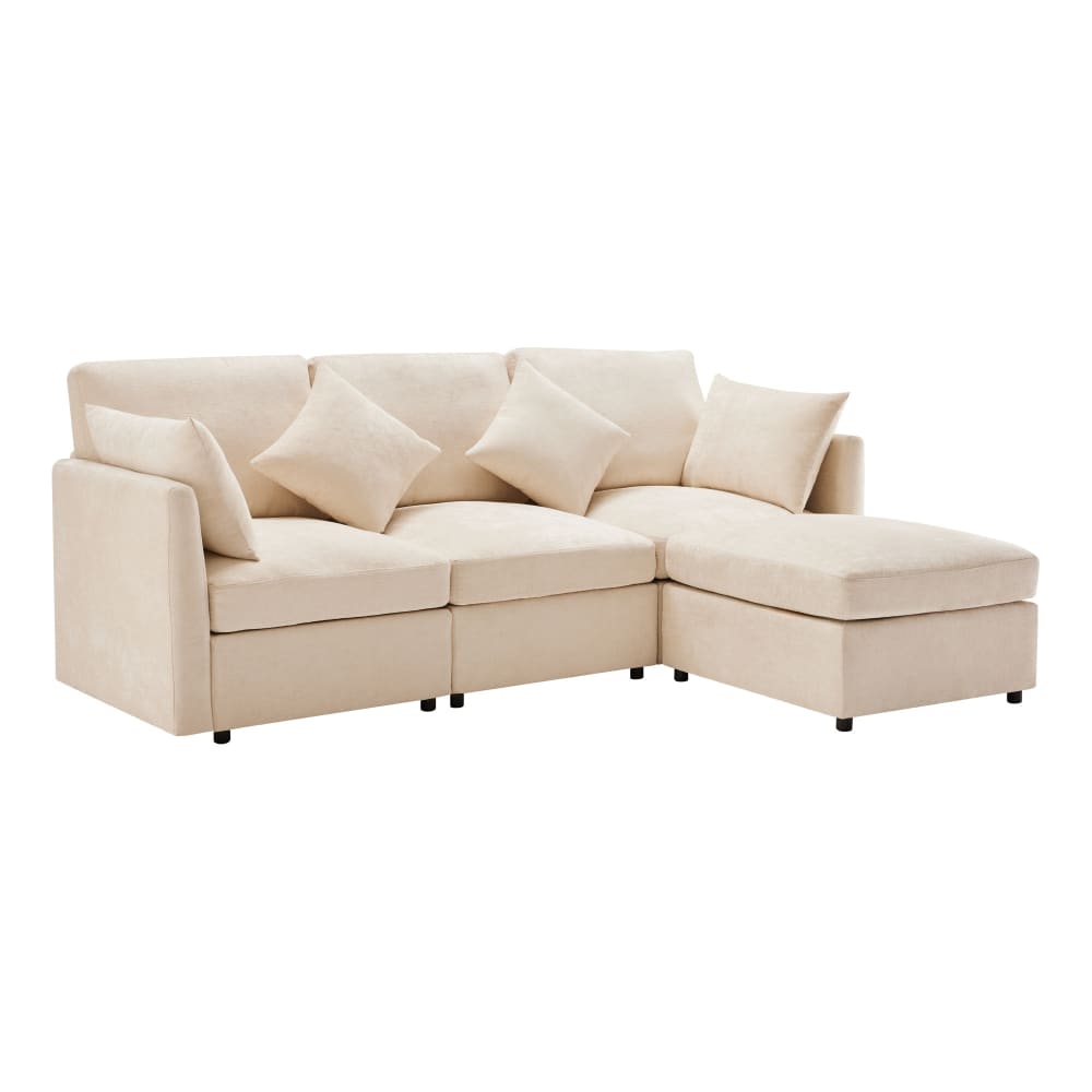 wohnli-moebel-suche-M26192587 Wohnli Möbelsuche - Modulares Sofa aus Chenille beige mit Hocker und 4 Kissen