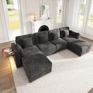 wohnli-moebel-suche-M26192588-1 Modulares Sofa aus Chenille grau mit 2 Hockern 292x82x135cm Stoff Grau Hauss Spole Sofas und Sessel Sofas Modulare Sofas