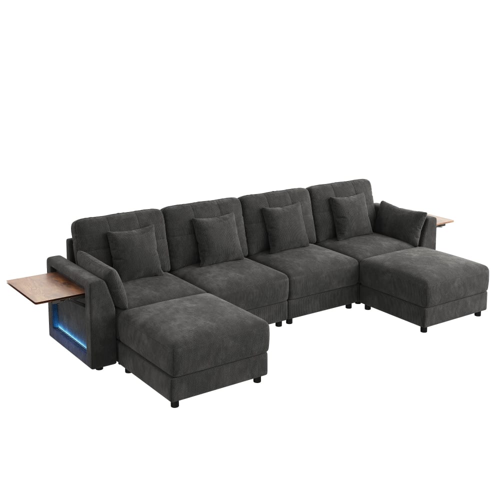 wohnli-moebel-suche-M26192588 Wohnli Möbelsuche - Modulares Sofa aus Chenille grau mit 2 Hockern