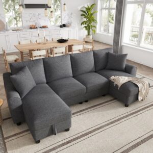 wohnli-moebel-suche-M26192589-1 U-Form Sofa aus Chenille grau mit Stauraum 280x84x137cm Stoff Grau Hauss Spole Sofas und Sessel Sofas Modulare Sofas