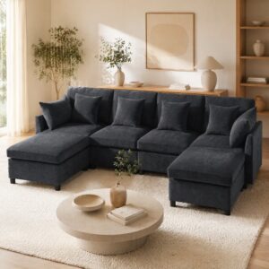 wohnli-moebel-suche-M26192591-1 Modulares Sofa aus Chenille grau 278x81x161cm Stoff Grau Hauss Spole Sofas und Sessel Sofas Modulare Sofas