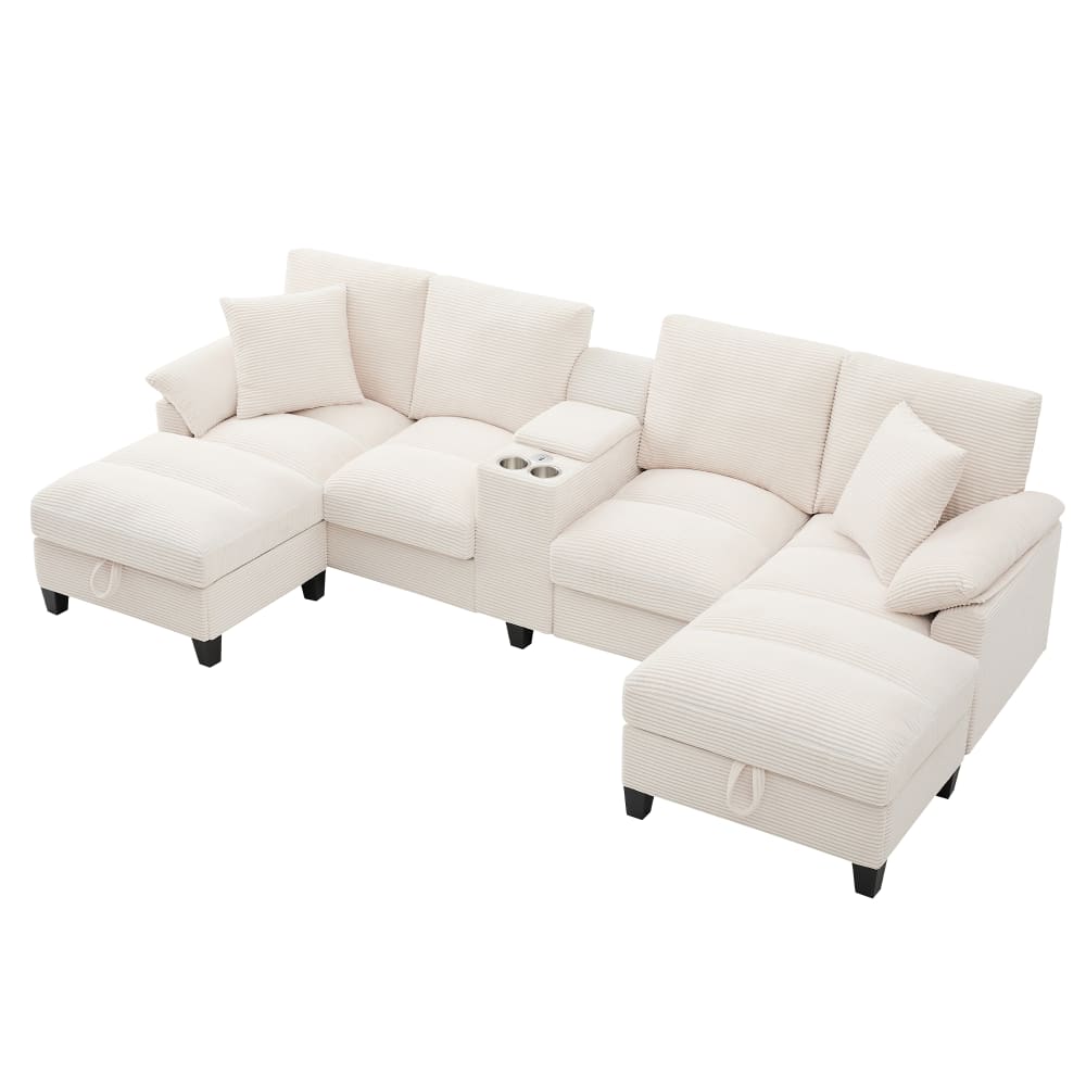 wohnli-moebel-suche-M26192594 Wohnli Möbelsuche - Modulares U-Form-Sofa aus Cord beige mit Stauraum