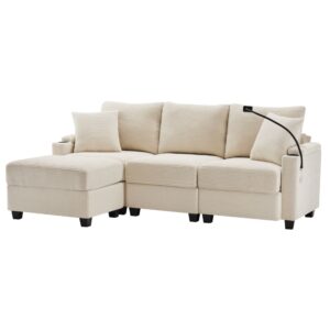 wohnli-moebel-suche-M26192597 Wohnli Möbelsuche - Ecksofa aus Cordstoff beige mit Hocker und USB