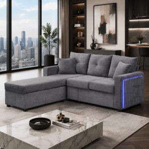 wohnli-moebel-suche-M26192598-1 Ecksofa aus Cordstoff Antikgrau 184x86x85cm PES - Polyester Grau Hauss Spole Sofas und Sessel Sofas Modulare Sofas