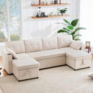 wohnli-moebel-suche-M26192601-1 Schlafsofa in U-Form in Leinenoptik beige 270x86x130cm Leinen Beige Hauss Spole Sofas und Sessel Sofas Modulare Sofas