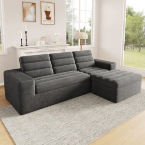 Modulares Ecksofa aus Corduroy dunkelgrau 253x89x161cm Samt Grau Hauss Spole Sofas und Sessel Sofas Modulare Sofas