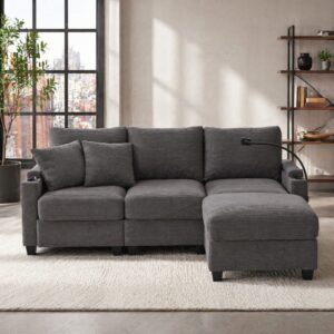 wohnli-moebel-suche-M26192603-1 Ecksofa aus Cord dunkelgrau mit 2 Kissen 214x87x139cm Samt Grau Hauss Spole Sofas und Sessel Sofas Modulare Sofas