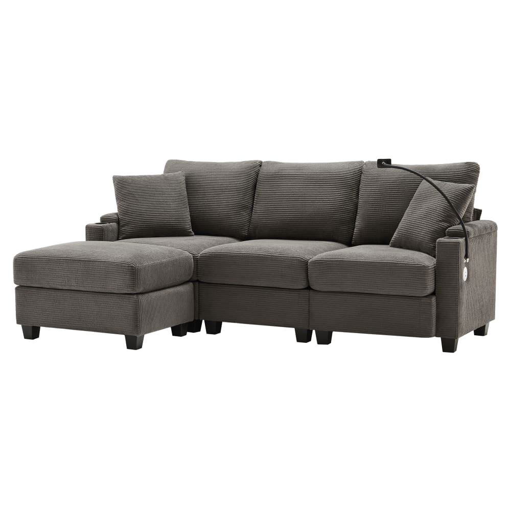 wohnli-moebel-suche-M26192603 Wohnli Möbelsuche - Ecksofa aus Cord dunkelgrau mit 2 Kissen