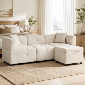wohnli-moebel-suche-M26192606-1 Modulares 3-Sitzer-Sofa aus Chenille beige 204x69x126cm Stoff Beige Hauss Spole Sofas und Sessel Sofas Modulare Sofas