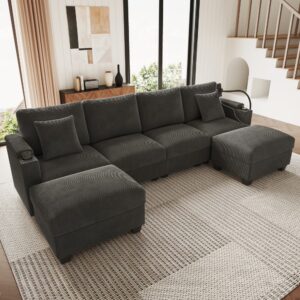 wohnli-moebel-suche-M26192607-1 Modulares Ecksofa aus Cord grau 276x87x139cm Samt Grau Hauss Spole Sofas und Sessel Sofas Modulare Sofas