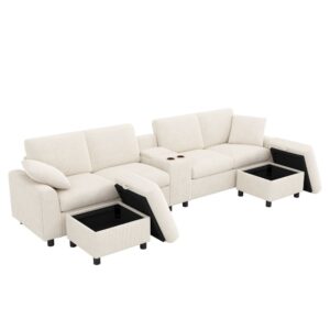 wohnli-moebel-suche-M26192608 Wohnli Möbelsuche - U-Form-Sofa aus Cord beige mit 2 Hockern