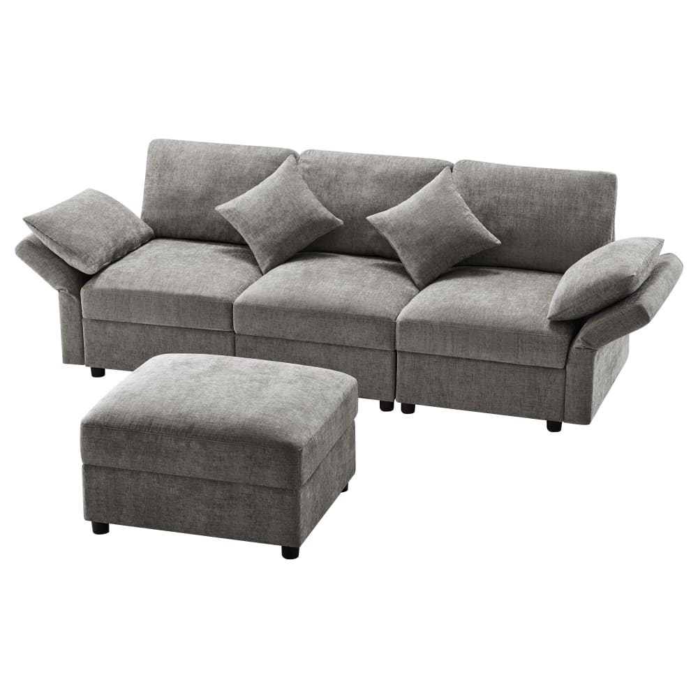 wohnli-moebel-suche-M26192610 Wohnli Möbelsuche - Multifunktionssofa aus Chenille grau mit Hocker