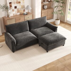 Modulares Sofa aus Chenille grau mit Hocker 216x82x77cm Stoff Grau Hauss Spole Sofas und Sessel Sofas Modulare Sofas