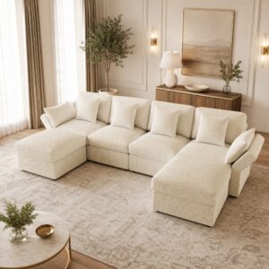 wohnli-moebel-suche-M26192621-1 Modulares Ecksofa aus Cordstoff beige 290x89x160cm Samt Beige Hauss Spole Sofas und Sessel Sofas Wohnlandschaften