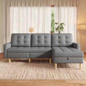wohnli-moebel-suche-M26192622-1 Ecksofa aus Vliesstoff grau mit Stauraum 212x86x130cm Stoff Grau Hauss Spole Sofas und Sessel Sofas Modulare Sofas