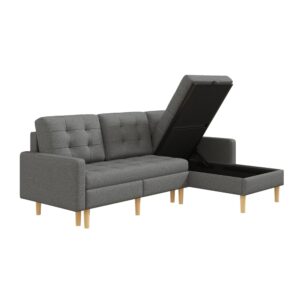 Wohnli Möbelsuche - Ecksofa aus Vliesstoff grau mit Stauraum
