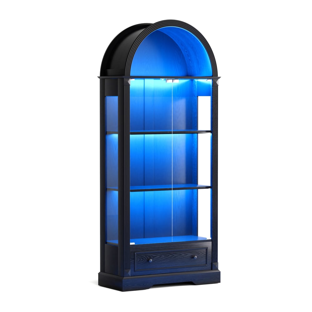 wohnli-moebel-suche-M26193601 Wohnli Möbelsuche - Vitrine Bogenform mit LED und Glastür 80x35x180 cm