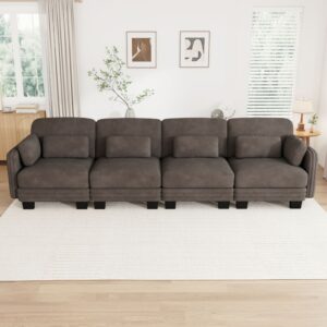 Wohnli Möbelsuche - 4-Sitzer modulares Sofa mit Kissen Chenille 330x88x88 cm Braun