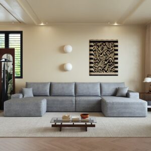 wohnli-moebel-suche-M26193658-1 Modulares Ecksofa mit Longchair 340x175x83 cm in Grau 340x83x175cm Stoff Grau MODFU Sofas und Sessel Sofas Ecksofas