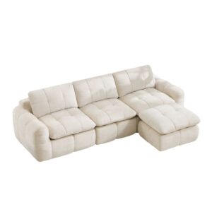 wohnli-moebel-suche-M26193667 Wohnli Möbelsuche - 3-Sitzer L-Form Modulsofa mit Hocker Chenille 264x160x68 cm Beige