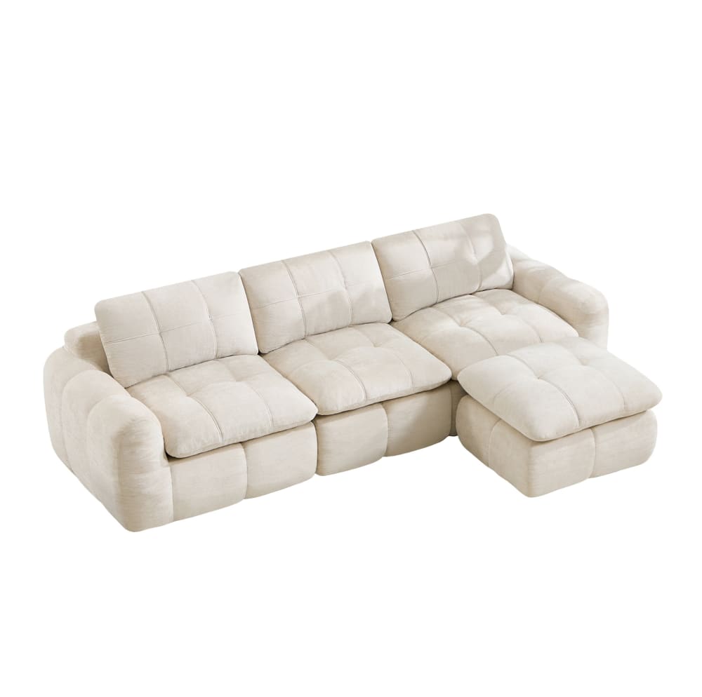 Wohnli Möbelsuche - 3-Sitzer L-Form Modulsofa mit Hocker Chenille 264x160x68 cm Beige